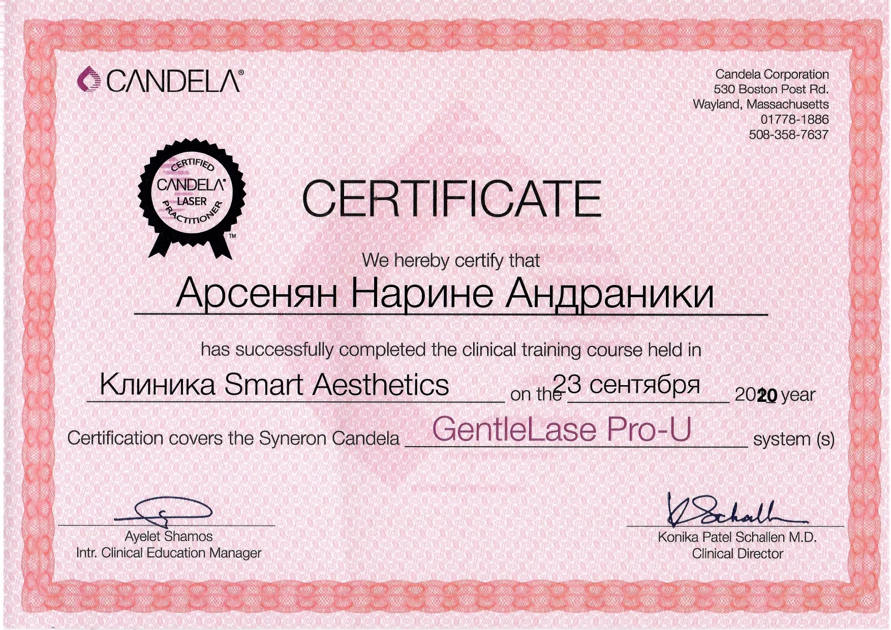 Сертификат Арсенян Нарине Андраники